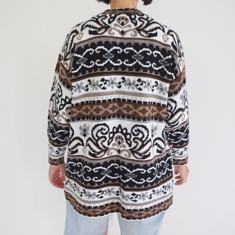 Vintage Brown Black Cabincore Eclectic Grandpa Patterned Knit Sweater L - Picture 2 of 9